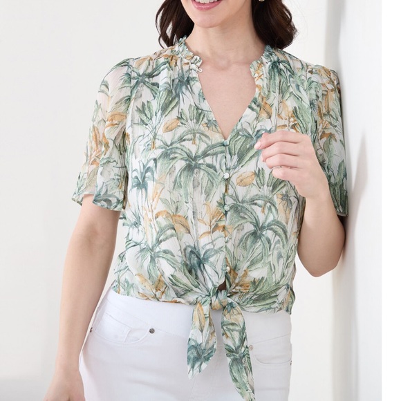 tamara h Tops - NWT | Tamara H Tropical Tie-Front Blouse | XS